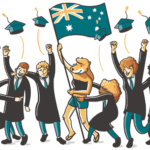 Estudiantes en Australia celebrando
