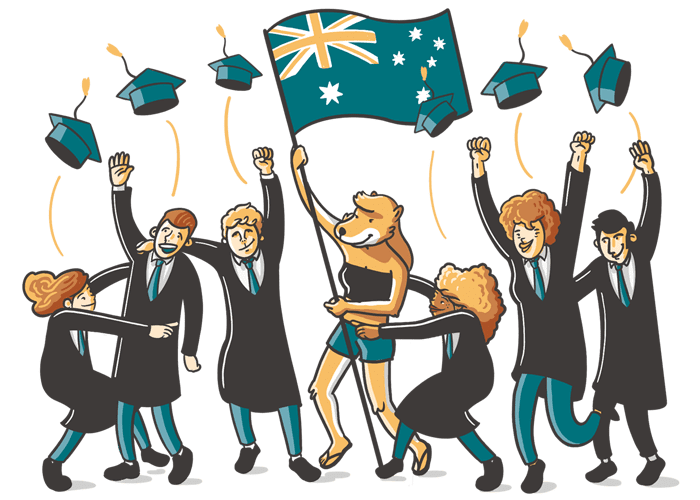 Estudiantes en Australia celebrando