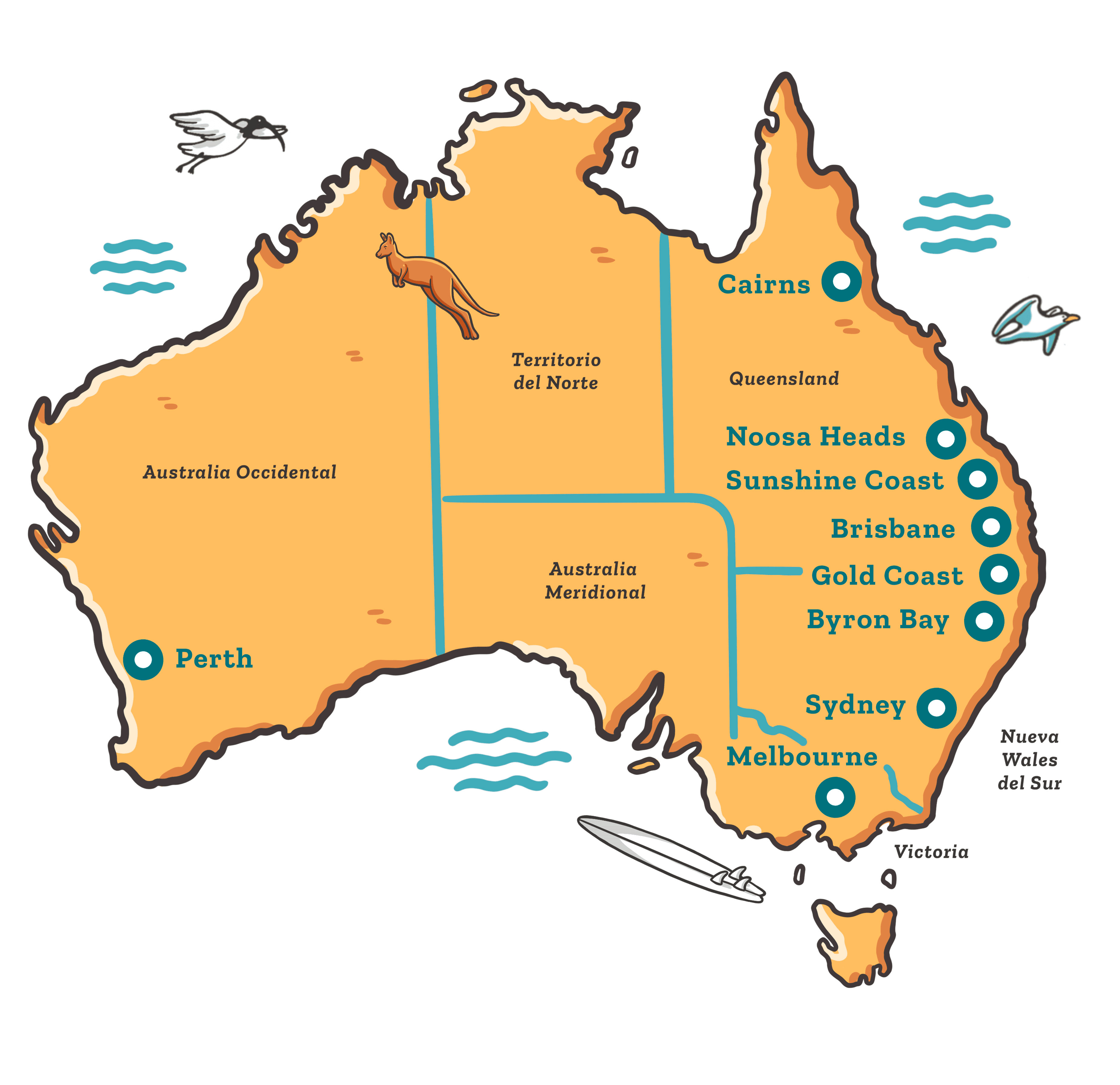 ciudades australia mapa ilustrado